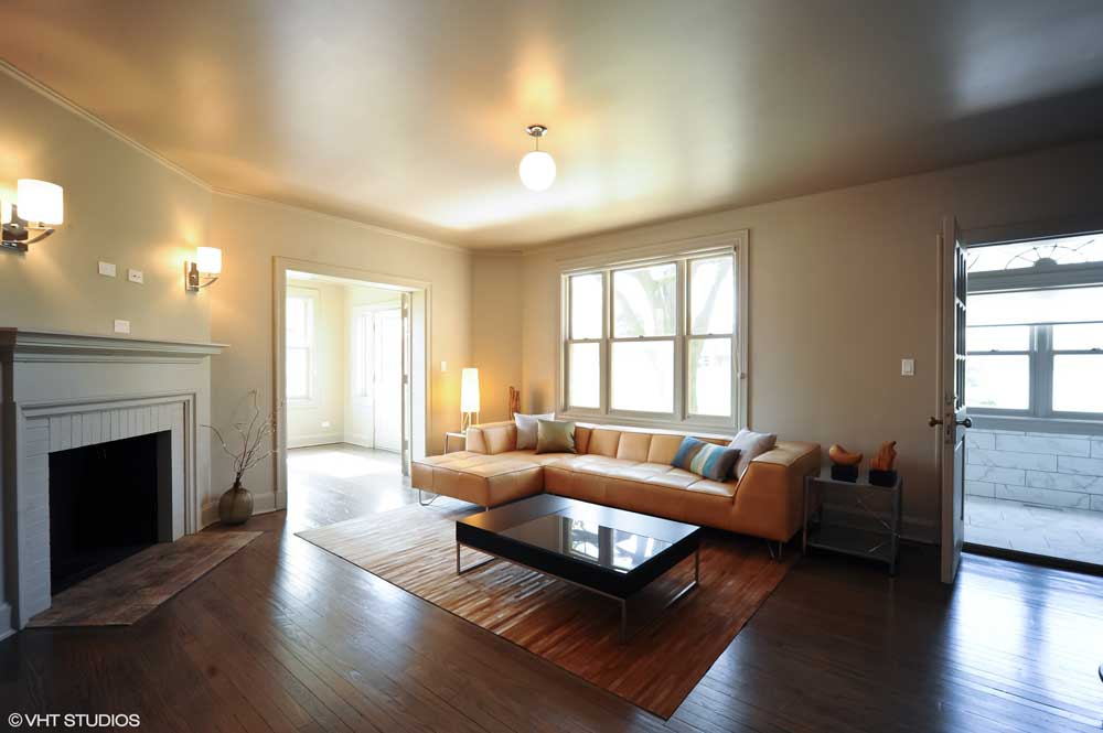 Westover Townhomes living room with fireplace and natural hardwood floor